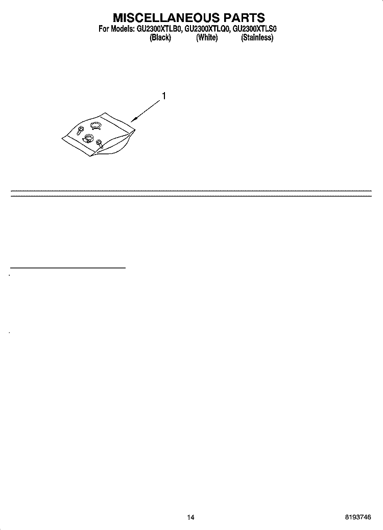 MISCELLANEOUS PARTS Diagram and Parts List for GU2300XTLQ0  Whirlpool Dishwasher