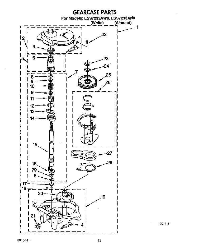 GEARCASE Diagram and Parts List for LSS7233AN0  Whirlpool Washer