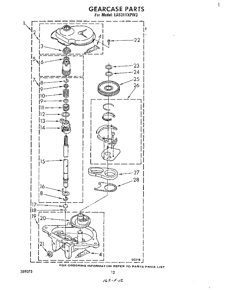 GEARCASE Diagram and Parts List for LA5311XPW3  Whirlpool Washer