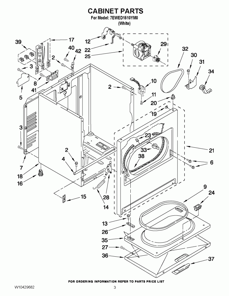 CABINET PARTS Diagram and Parts List for 7EWED1510YM0  Whirlpool Dryer