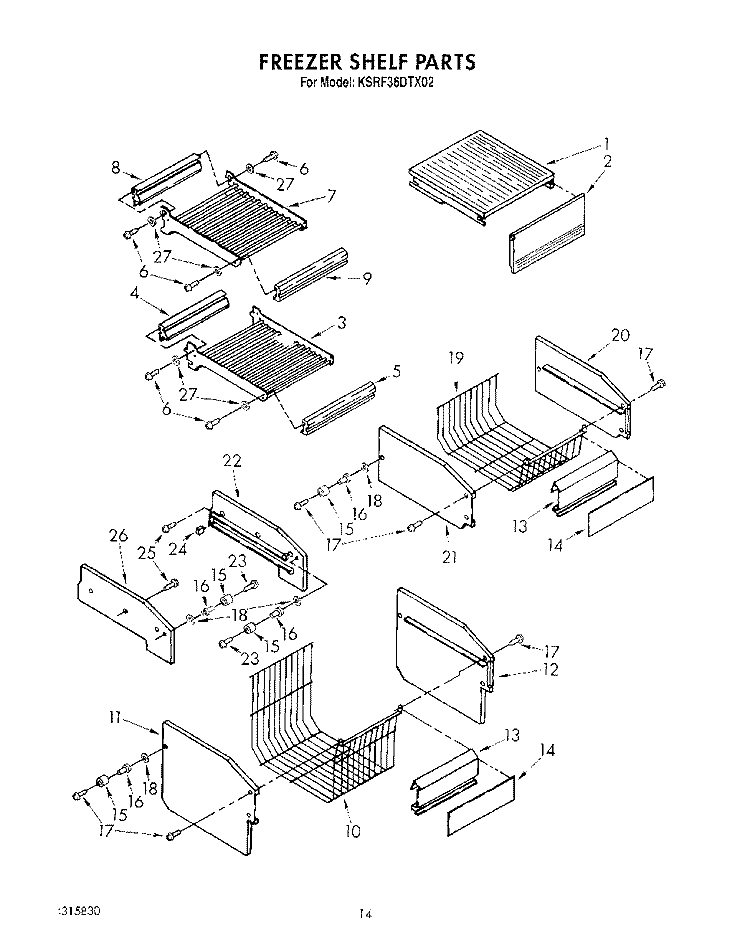 FREEZER SHELF Diagram and Parts List for KSRF36DTX02  KitchenAid Refrigerator