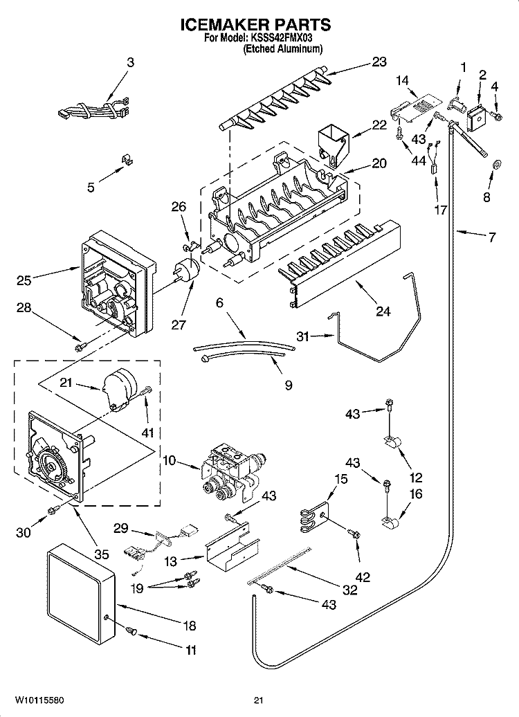 ICEMAKER PARTS Diagram and Parts List for KSSS42FMX03  KitchenAid Refrigerator