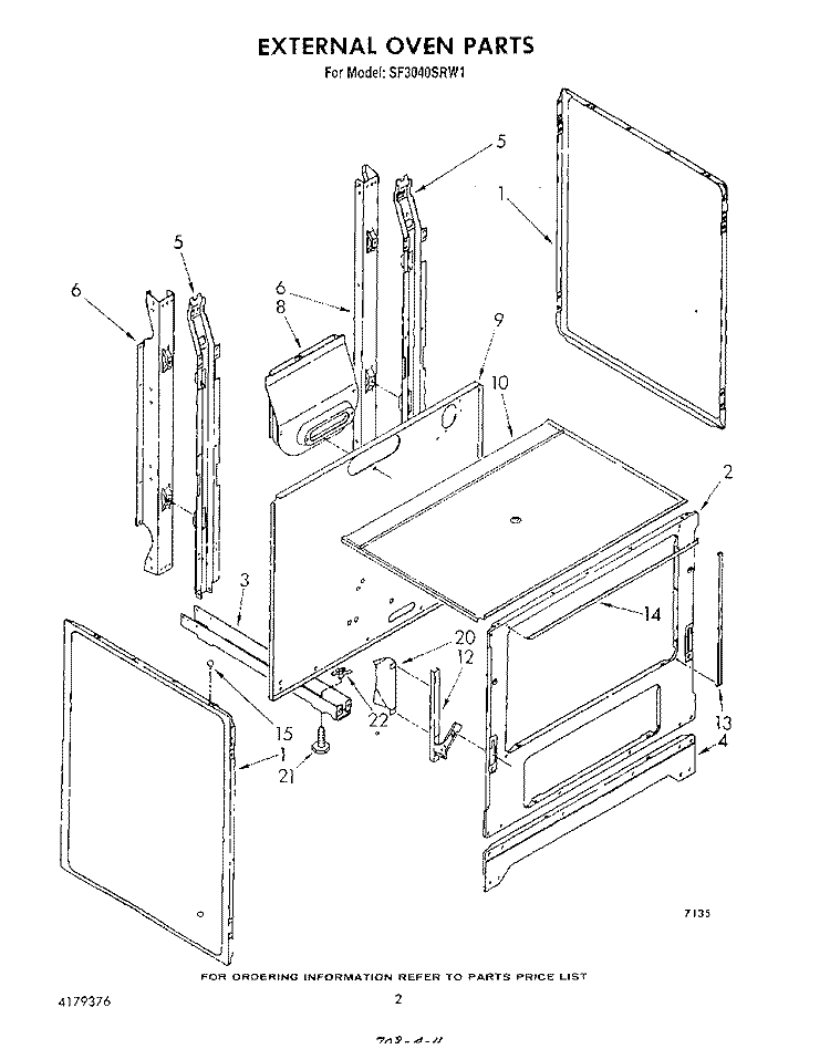 EXTERNAL OVEN Diagram and Parts List for SF3040SRW1  Whirlpool Range