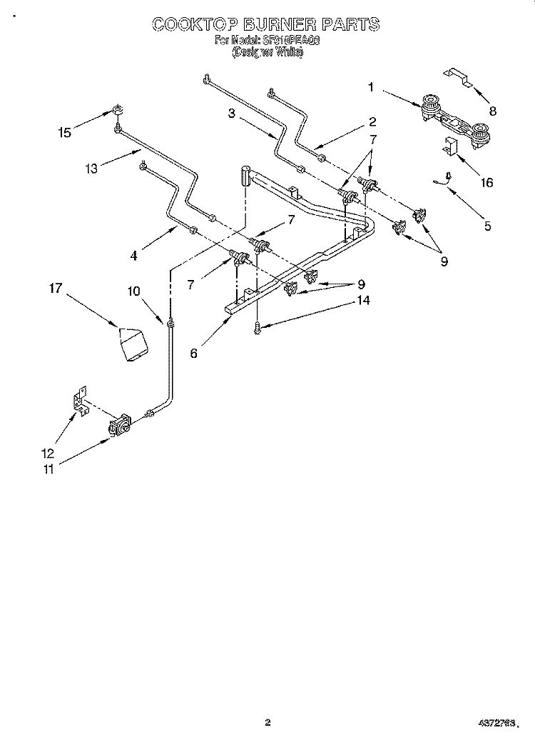 COOKTOP BURNER Diagram and Parts List for SF310PEAQ3  Whirlpool Range