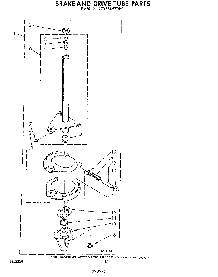 BRAKE AND DRIVE TUBE Diagram and Parts List for KAWE742WWH0  KitchenAid Washer