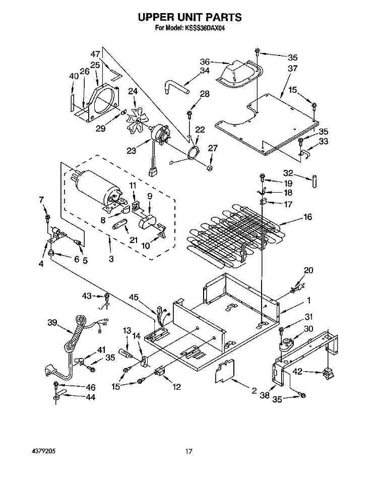 UPPER UNIT Diagram and Parts List for KSSS36DAX04  KitchenAid Refrigerator