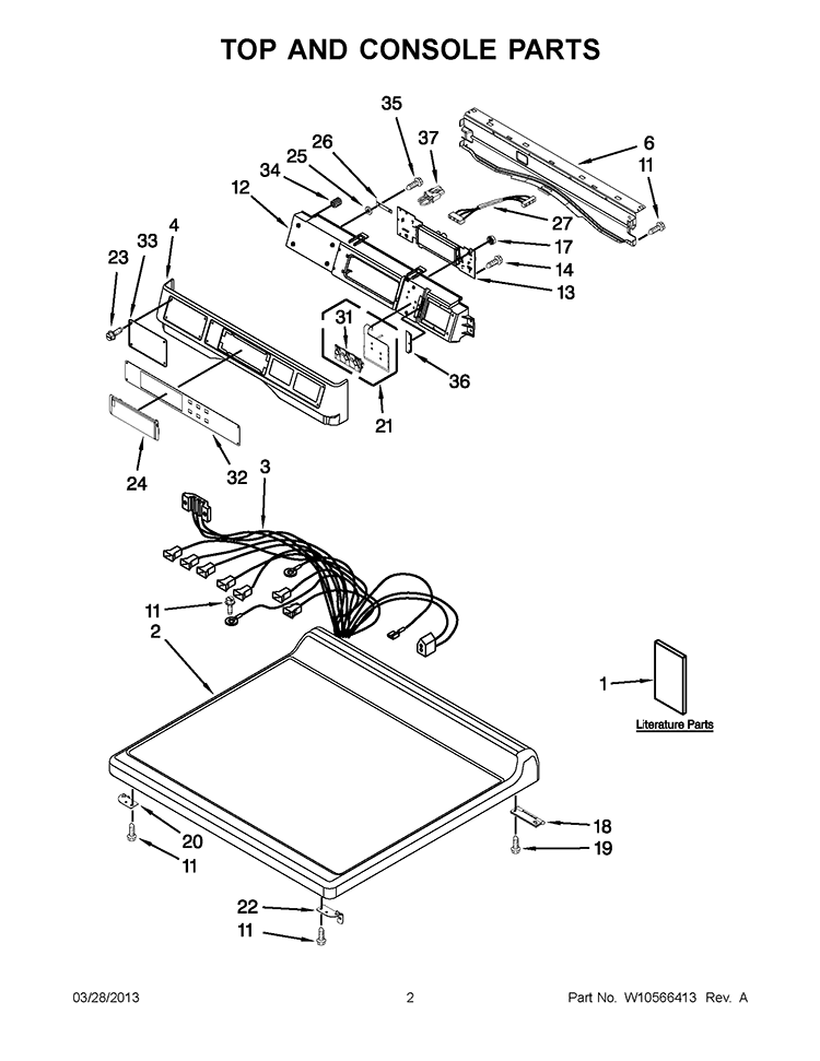 TOP AND CONSOLE PARTS Diagram and Parts List for 3LCED9100WQ2  Whirlpool Dryer