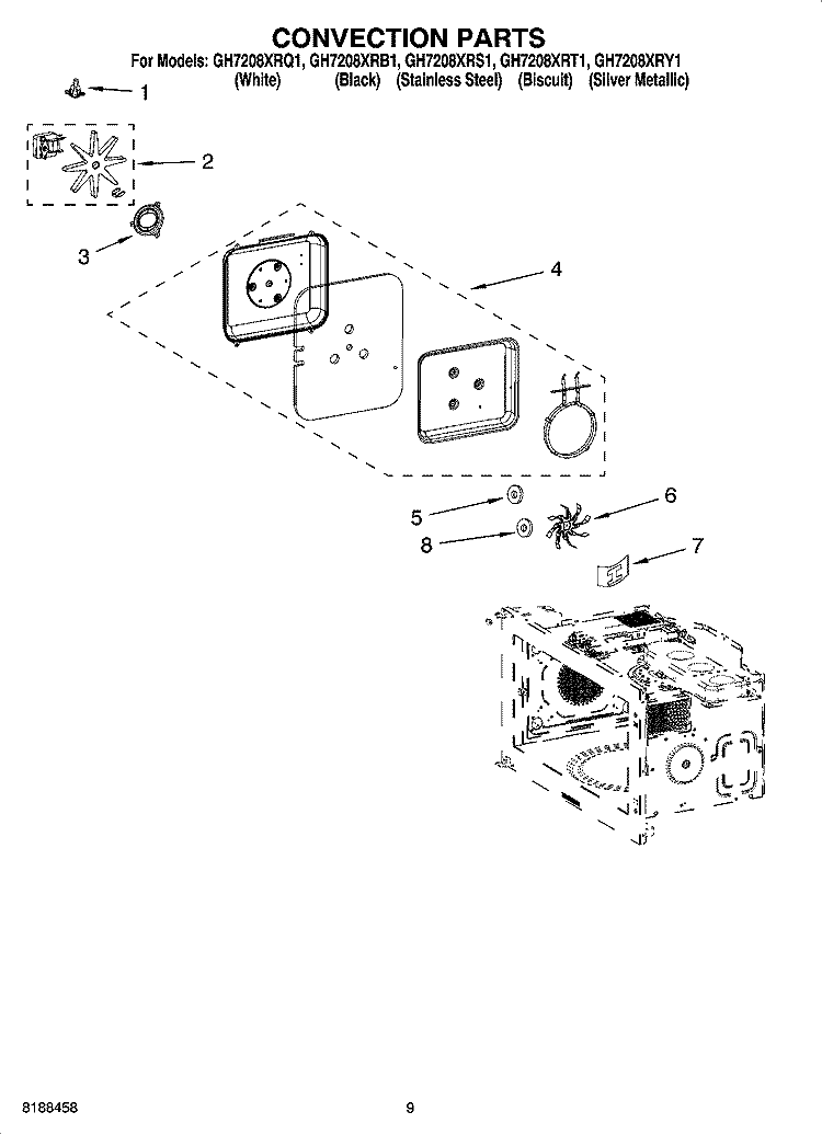 CONVECTION PARTS Diagram and Parts List for GH7208XRQ1  Whirlpool Microwave
