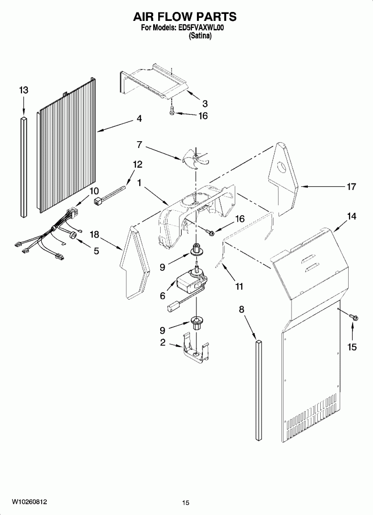 AIR FLOW PARTS Diagram and Parts List for ED5FVAXWL00  Whirlpool Refrigerator