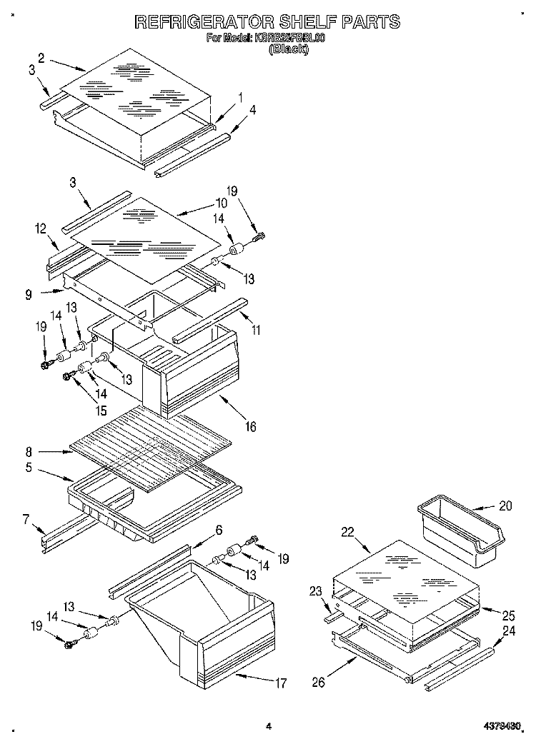 REFRIGERATOR SHELF Diagram and Parts List for KSRB25FBBL00  KitchenAid Refrigerator