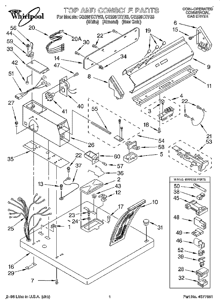 TOP AND CONSOLE Diagram and Parts List for CG2951XYG3  Whirlpool Dryer