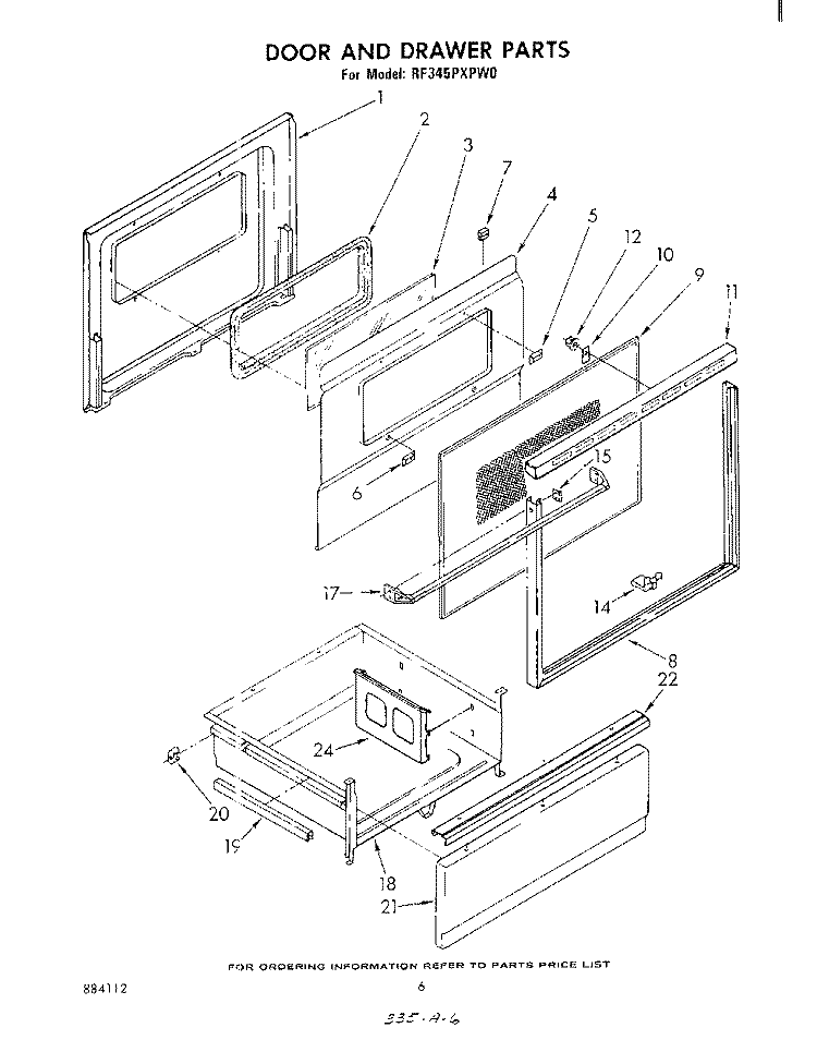DOOR AND DRAWER Diagram and Parts List for RF345PXPW0  Whirlpool Range