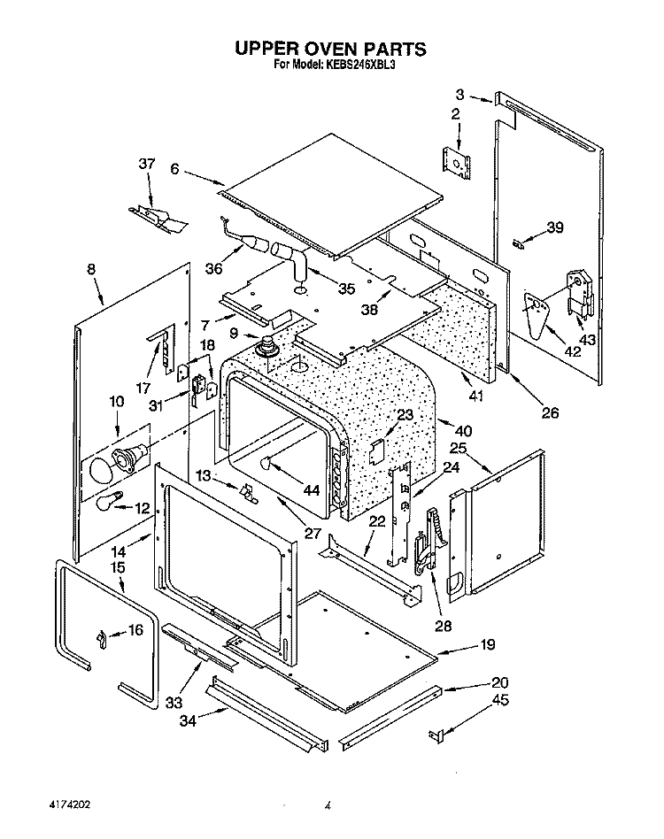UPPER OVEN Diagram and Parts List for KEBS246XBL3  KitchenAid Wall Oven