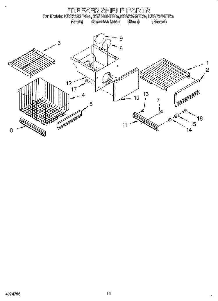 FREEZER SHELF Diagram and Parts List for KSSP36MFT05  KitchenAid Refrigerator