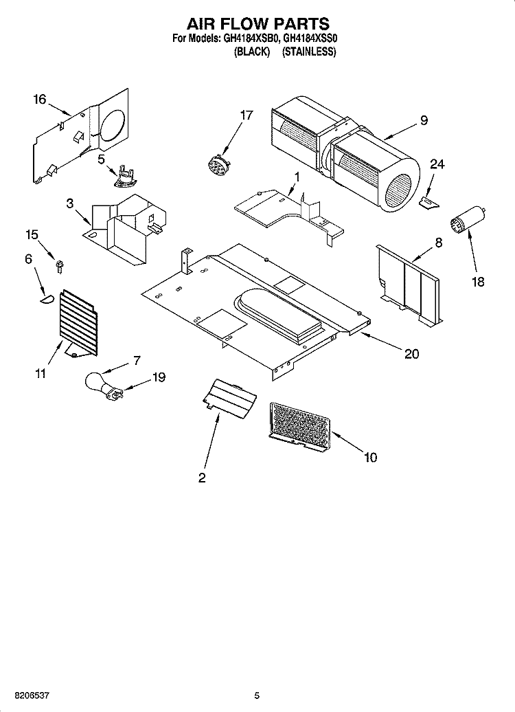AIR FLOW PARTS Diagram and Parts List for GH4184XSS0  Whirlpool Microwave