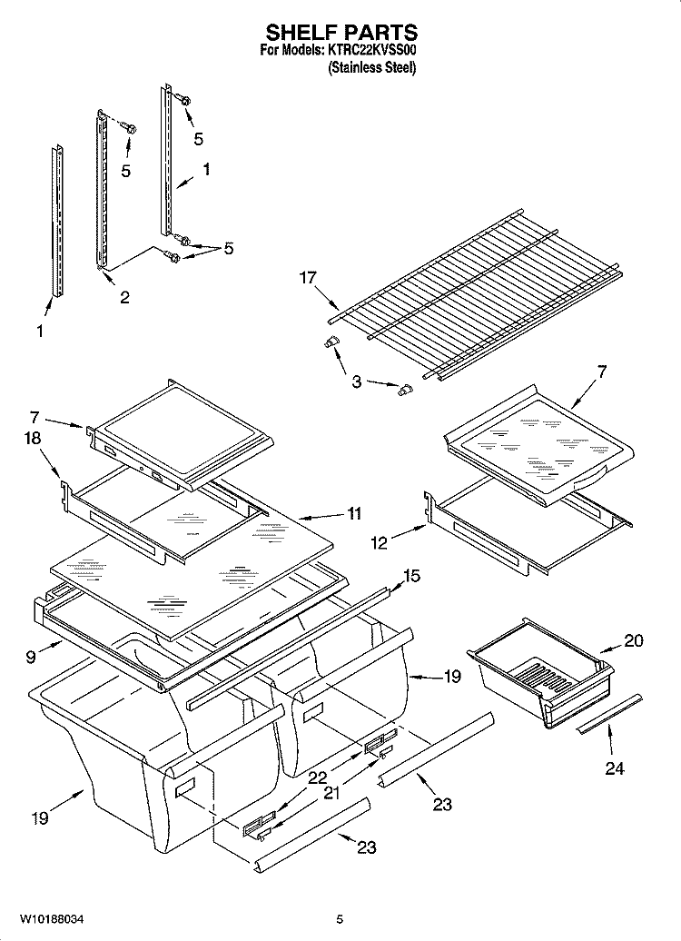 SHELF PARTS Diagram and Parts List for KTRC22KVSS00  KitchenAid Refrigerator