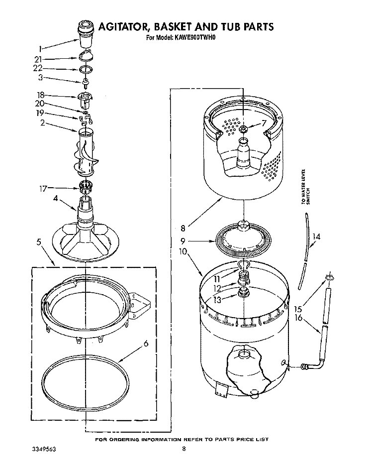 AGITATOR, BASKET AND TUB Diagram and Parts List for KAWE900TWH0  KitchenAid Washer