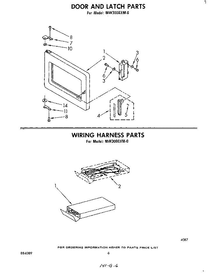 DOOR AND LATCH , WIRING HARNESS Diagram and Parts List for MW3000XM0  Whirlpool Microwave