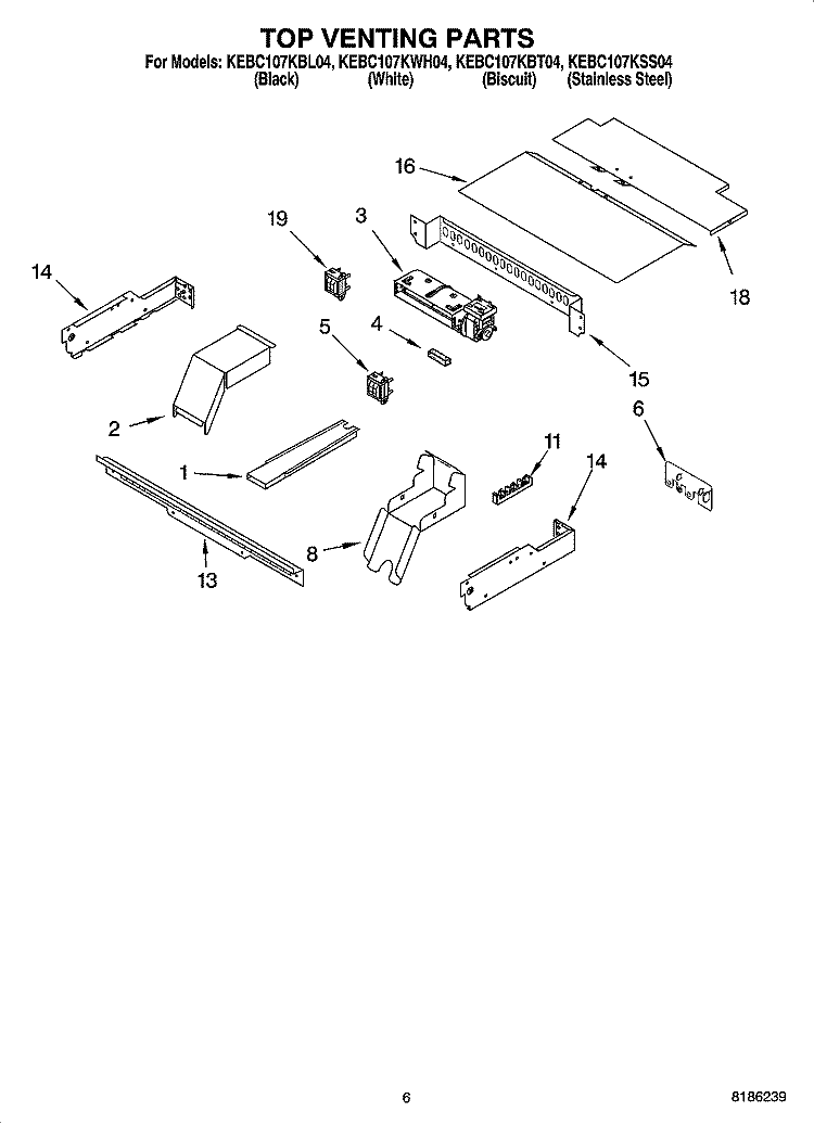 TOP VENTING PARTS, OPTIONAL PARTS Diagram and Parts List for KEBC107KBL04  KitchenAid Wall Oven