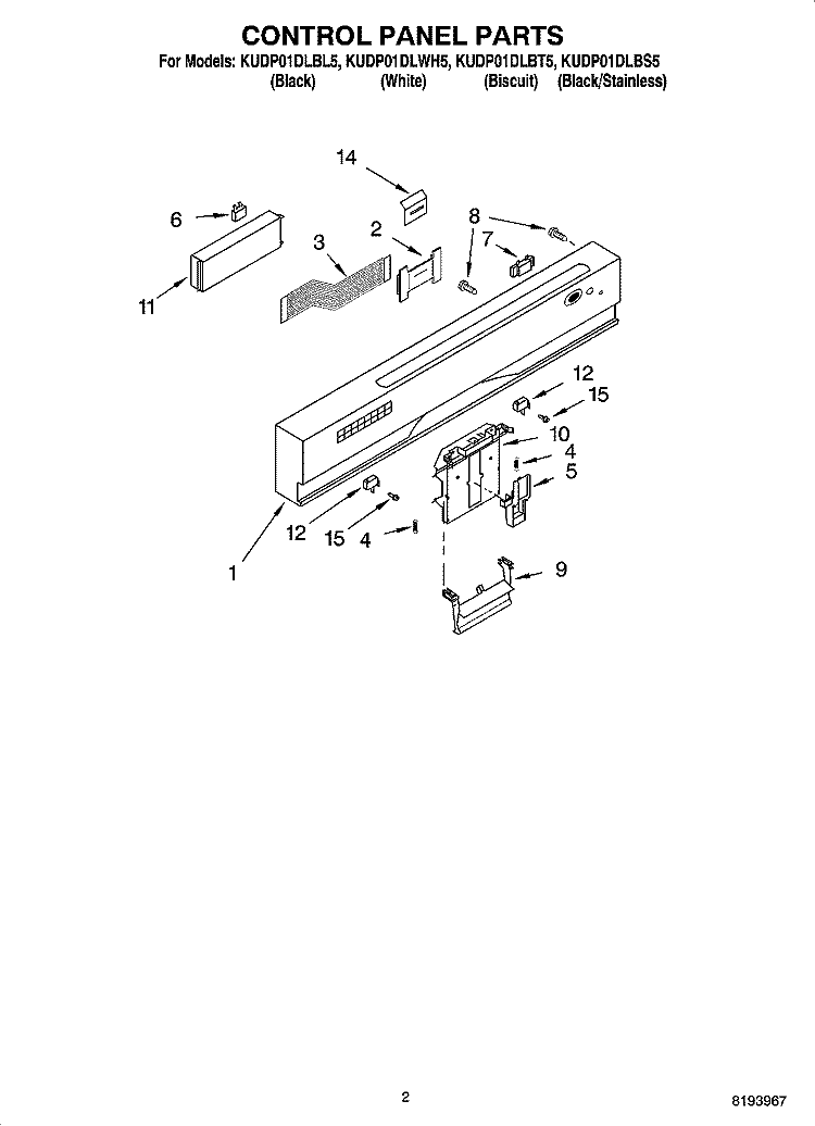 CONTROL PANEL PARTS Diagram and Parts List for KUDP01DLBL5  KitchenAid Dishwasher