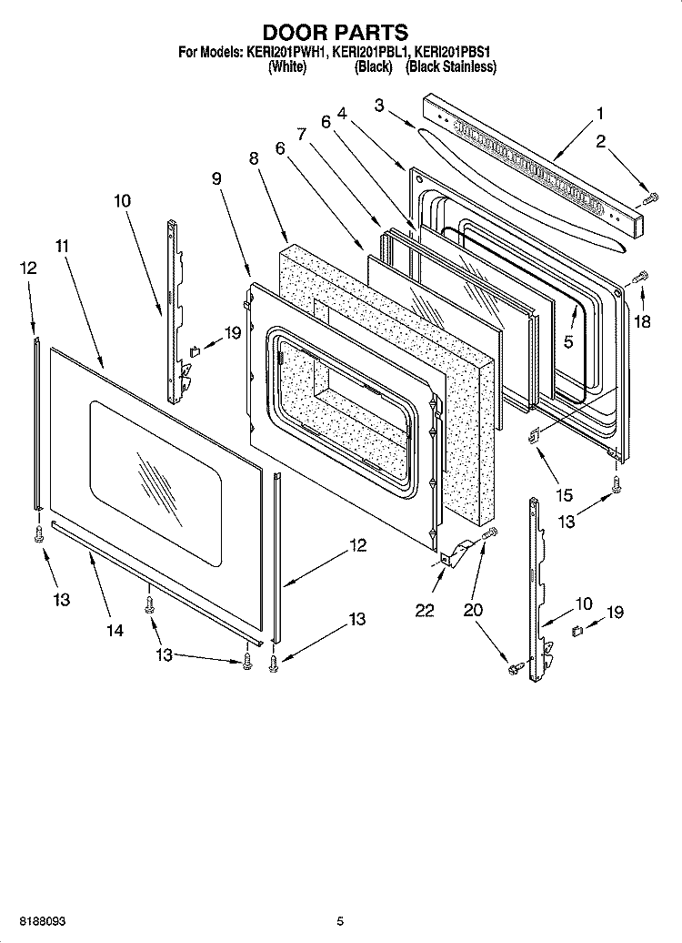 DOOR PARTS Diagram and Parts List for KERI201PBL1  KitchenAid Range