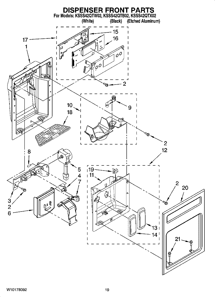 DISPENSER PARTS Diagram and Parts List for KSSS42QTB02  KitchenAid Refrigerator
