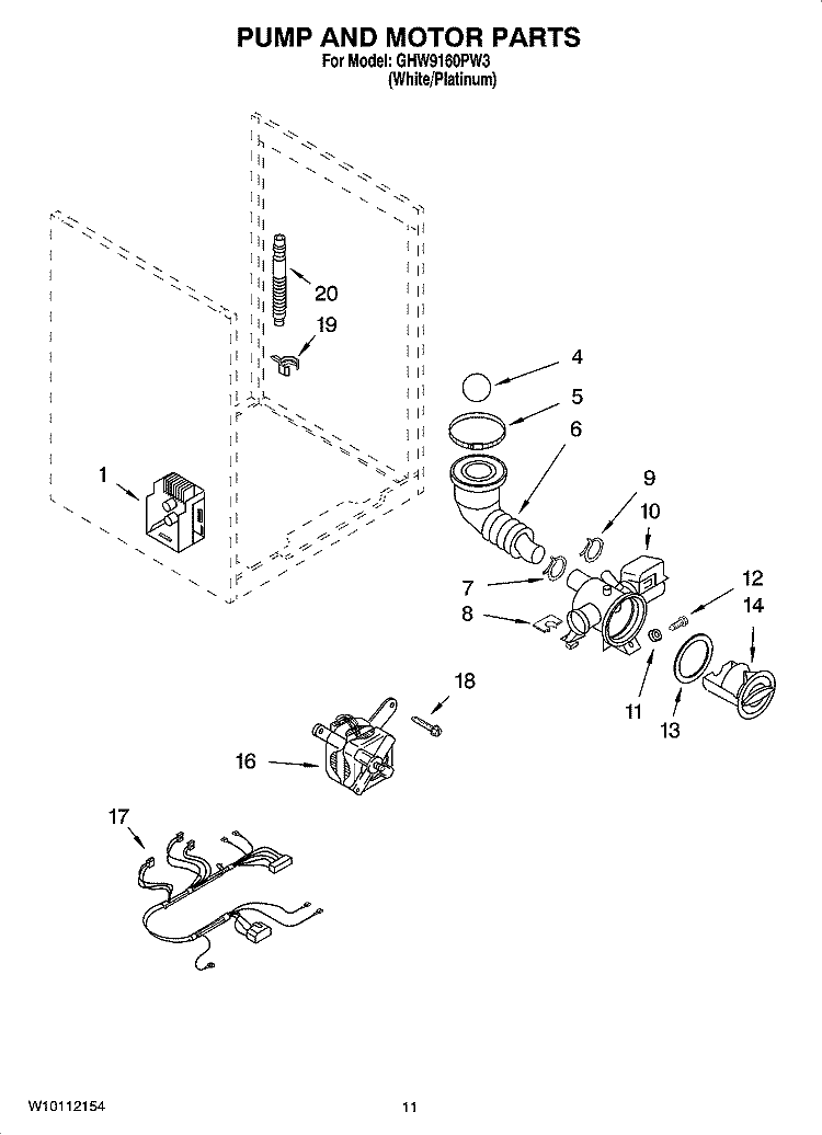 PUMP AND MOTOR PARTS, OPTIONAL PARTS (NOT INCLUDED) Diagram and Parts List for GHW9160PW3  Whirlpool Washer