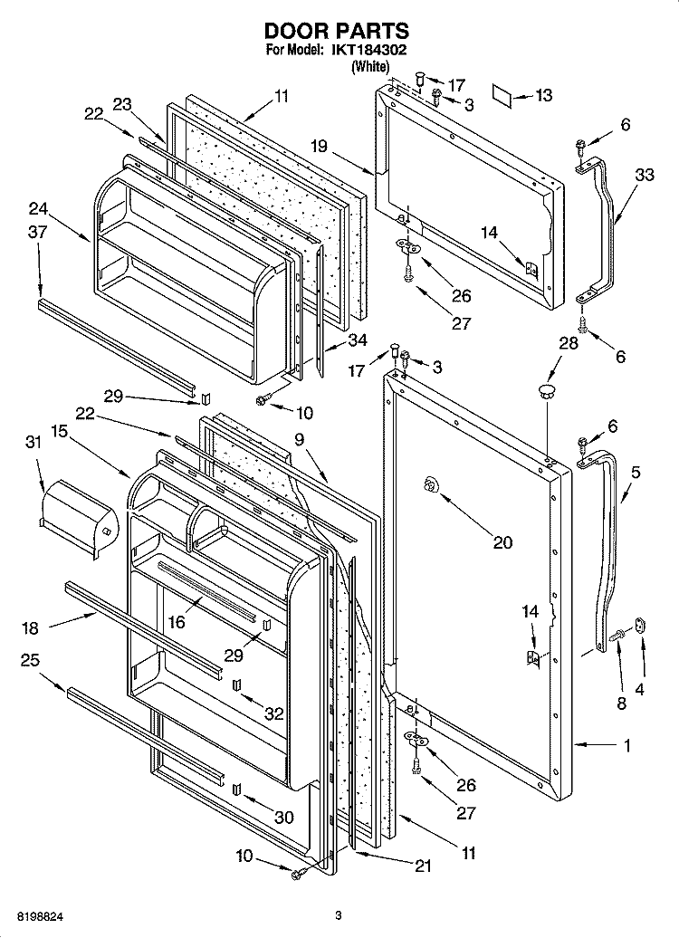DOOR PARTS Diagram and Parts List for IKT184302  Inglis Refrigerator