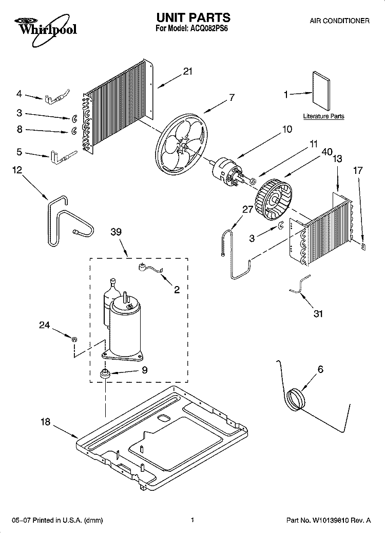 UNIT PARTS Diagram and Parts List for ACQ082PS6  Whirlpool Air Conditioner