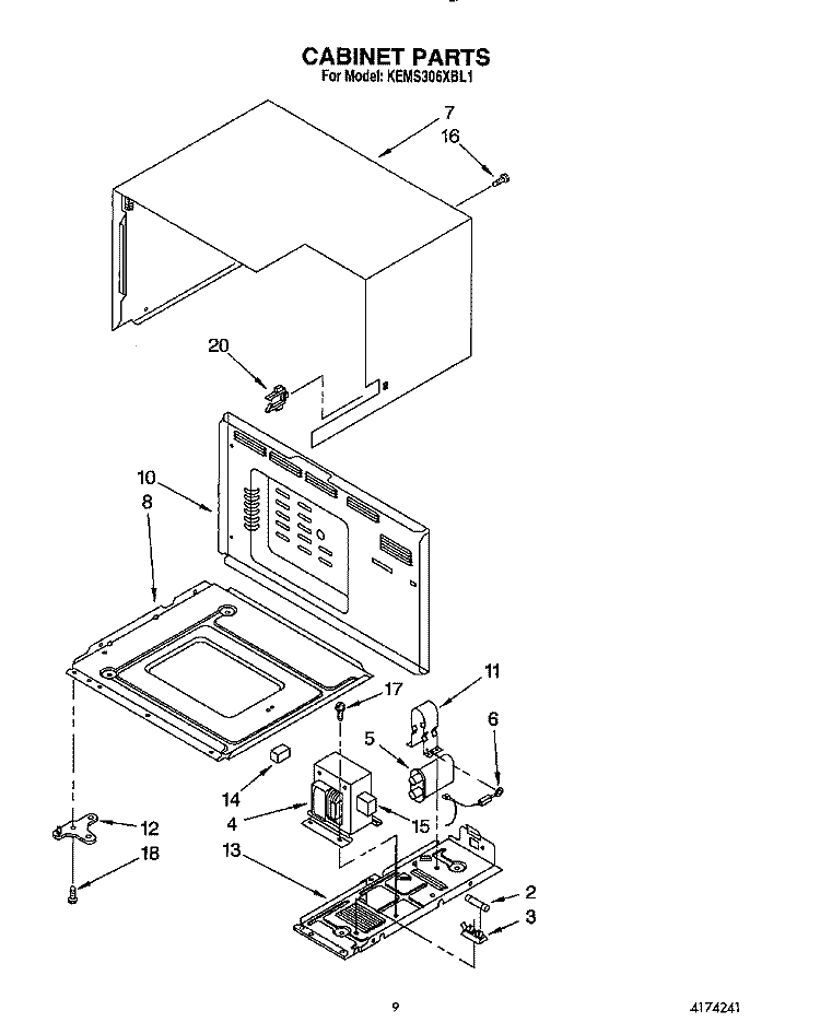 CABINET Diagram and Parts List for KEMS306XWH1  KitchenAid Wall Oven