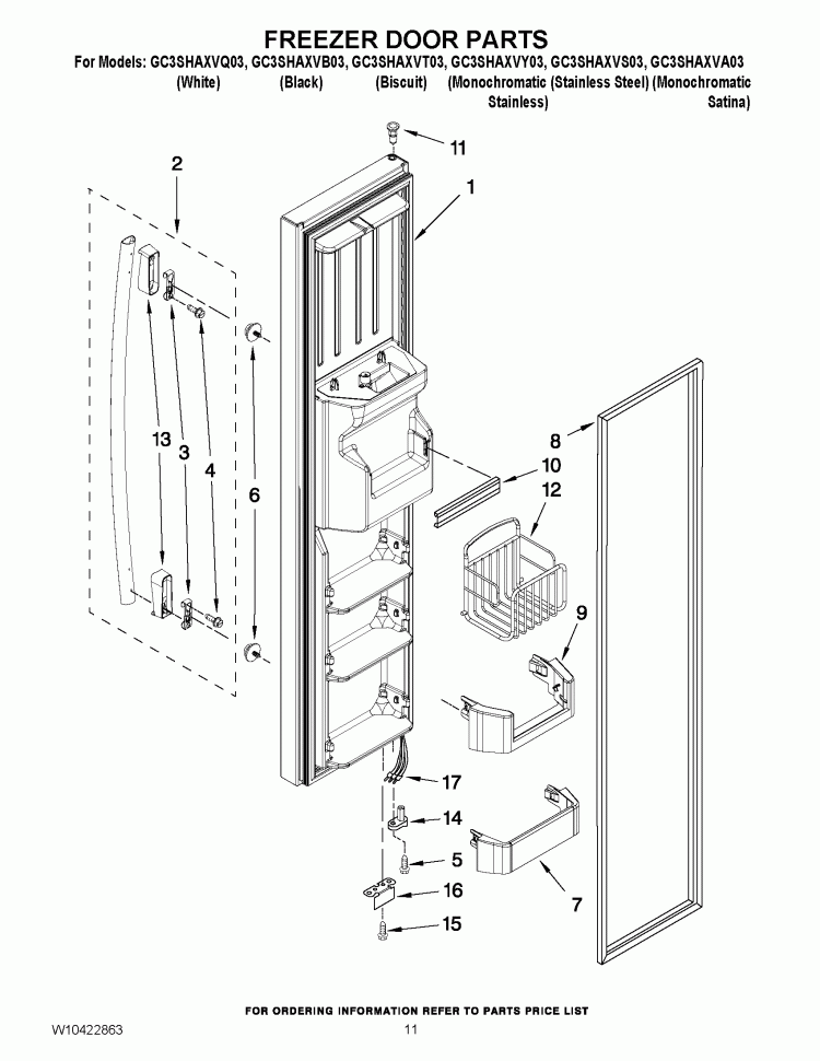 FREEZER DOOR PARTS Diagram and Parts List for GC3SHAXVA03  Whirlpool Refrigerator