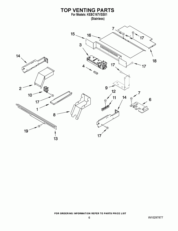 TOP VENTING PARTS Diagram and Parts List for KEBC167VSS01  KitchenAid Wall Oven
