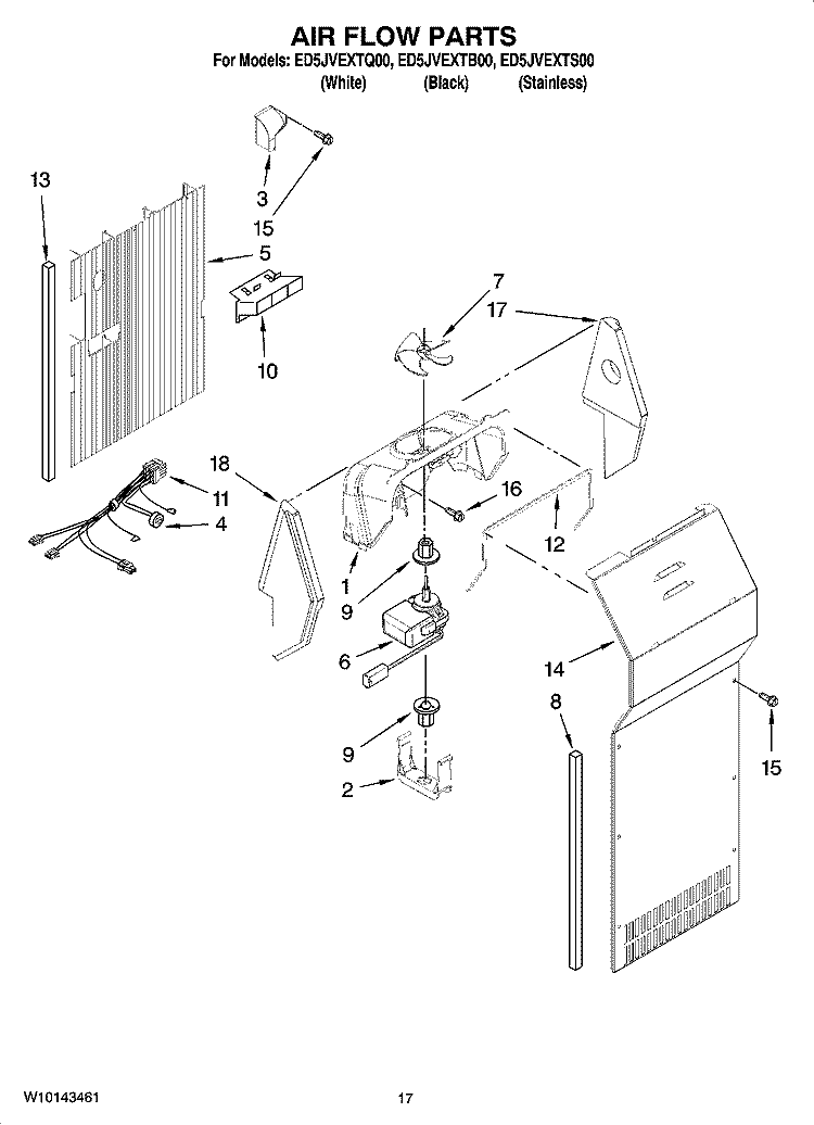 AIR FLOW PARTS Diagram and Parts List for ED5JVEXTS00  Whirlpool Refrigerator