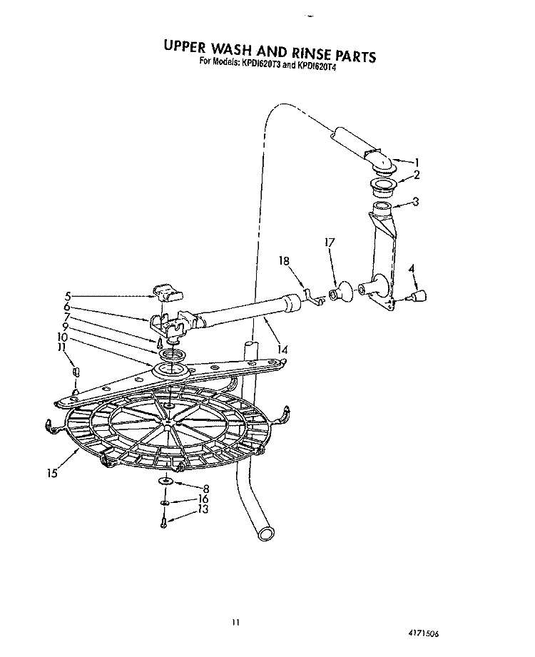 UPPER WASH AND RINSE Diagram and Parts List for KPDI620T3  KitchenAid Dishwasher