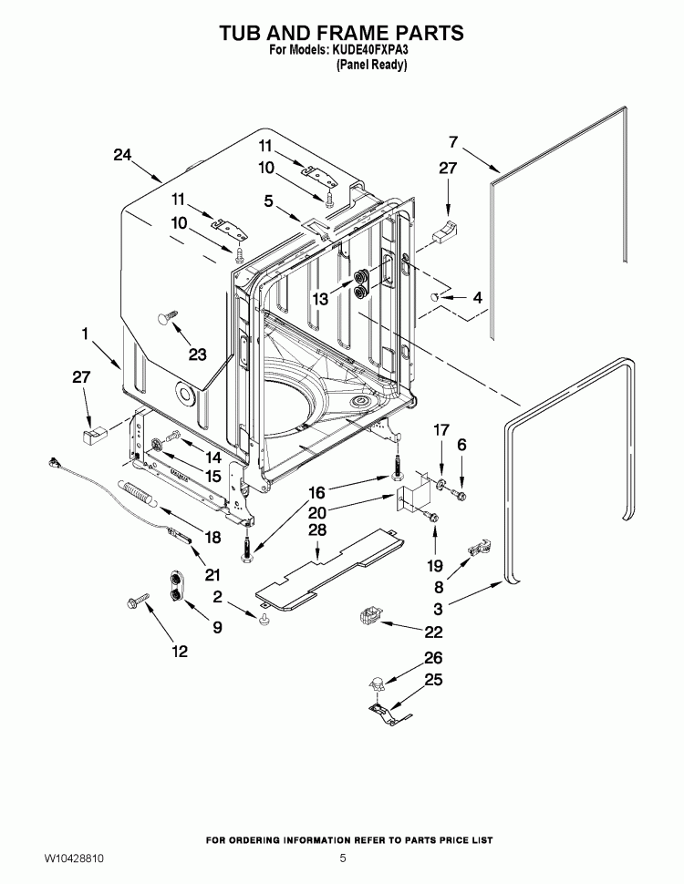 TUB AND FRAME PARTS Diagram and Parts List for KUDE40FXPA3  KitchenAid Dishwasher