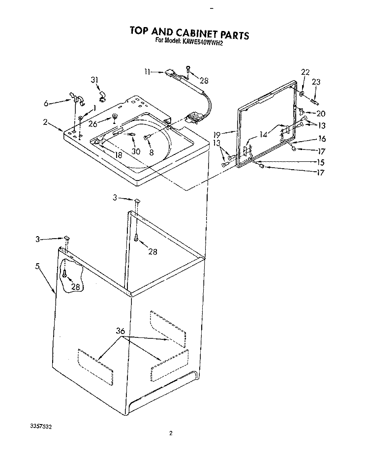 TOP AND CABINET, LIT/OPTIONAL Diagram and Parts List for KAWE540WWH2  KitchenAid Washer