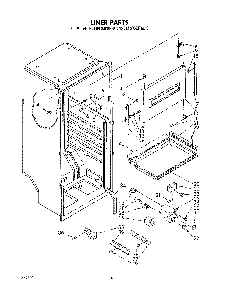 LINER, LIT/OPTIONAL Diagram and Parts List for EL13PCXRWL0  Whirlpool Refrigerator