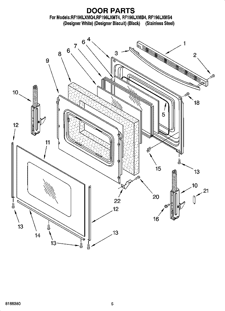 DOOR PARTS Diagram and Parts List for RF196LXMB4  Whirlpool Range