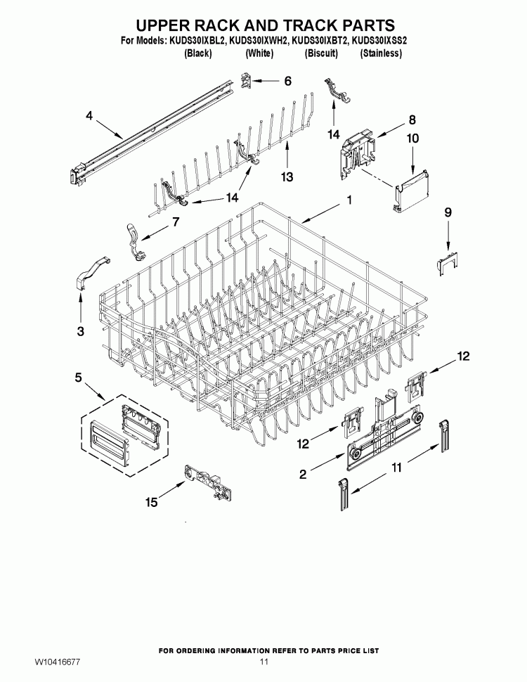 UPPER RACK AND TRACK PARTS Diagram and Parts List for KUDS30IXBL2  KitchenAid Dishwasher