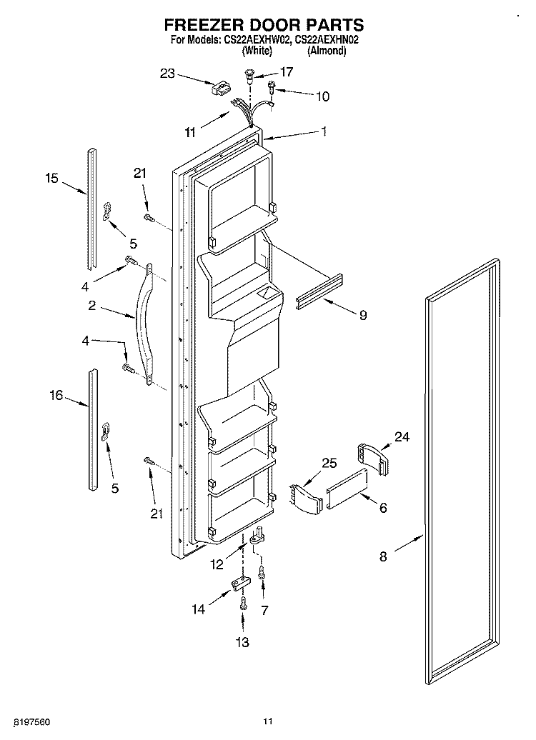 FREEZER DOOR Diagram and Parts List for CS22AEXHN02  Crosley Refrigerator