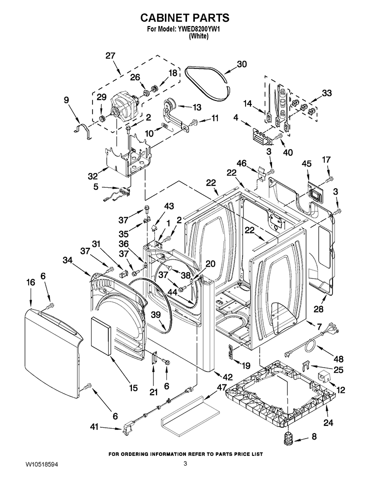 CABINET PARTS Diagram and Parts List for YWED8200YW1  Whirlpool Dryer