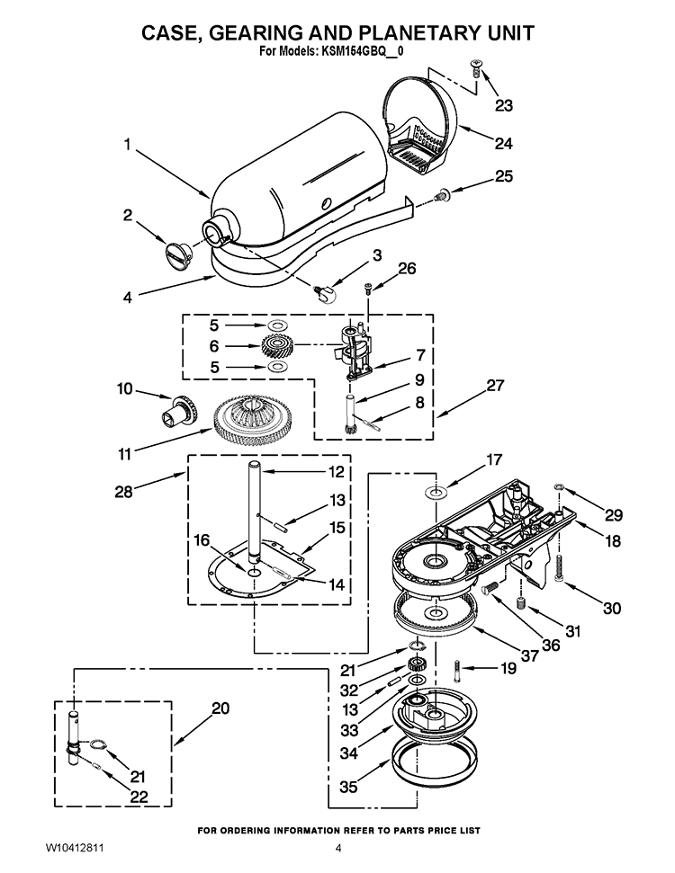 CASE, GEARING AND PLANETARY UNIT Diagram and Parts List for KSM154GBQGA0  KitchenAid Mixer