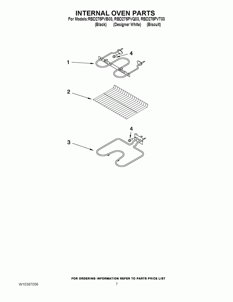 INTERNAL OVEN PARTS Diagram and Parts List for RBD275PVB03  Whirlpool Wall Oven