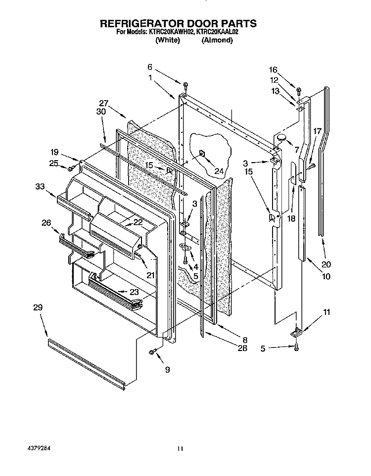 REFRIGERATOR DOOR Diagram and Parts List for KTRC20KAWH02  Whirlpool Refrigerator