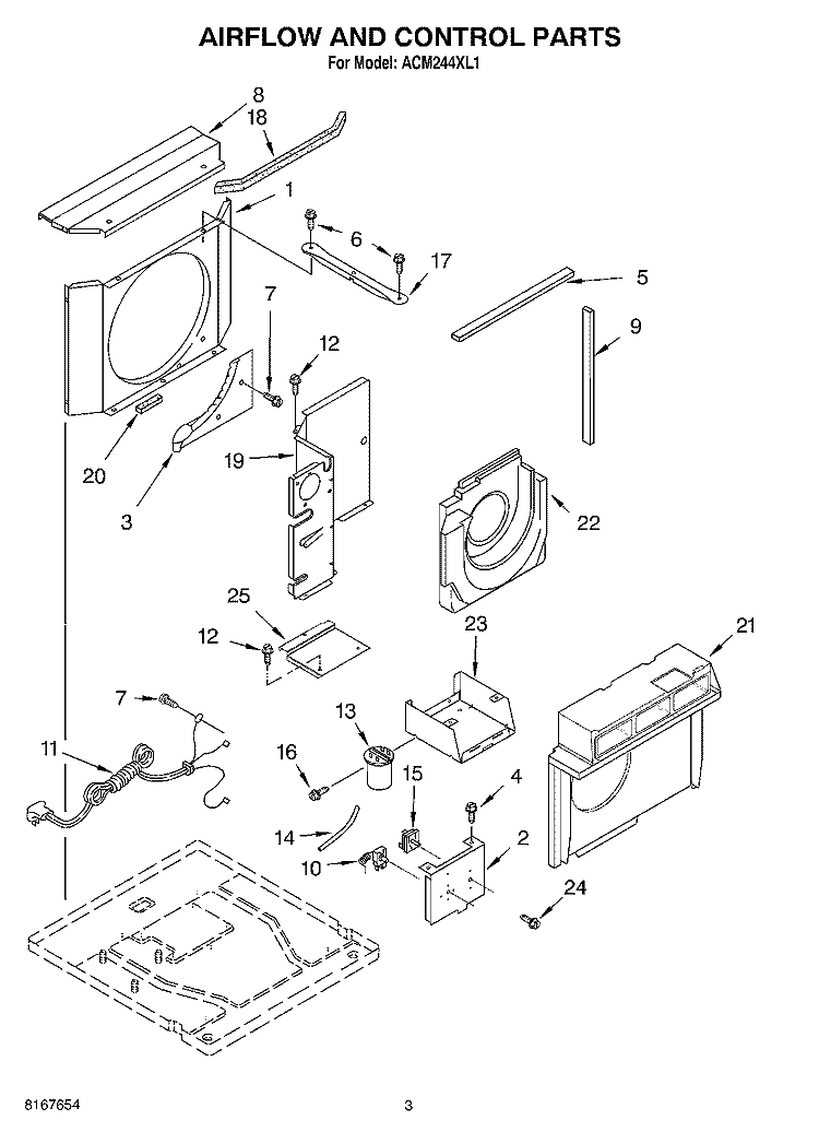 AIRFLOW AND CONTROL PARTS Diagram and Parts List for ACM244XL1  Whirlpool Air Conditioner