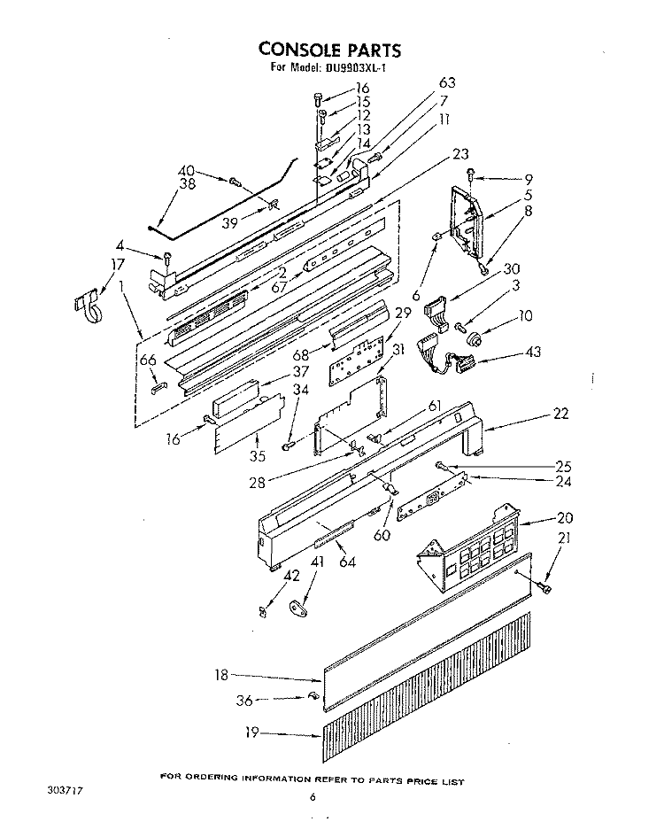 CONSOLE , LITERATURE AND OPTIONAL Diagram and Parts List for DU9903XL1  Whirlpool Dishwasher