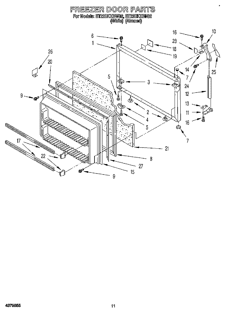 FREEZER DOOR Diagram and Parts List for ET22DKXBN02  Whirlpool Refrigerator