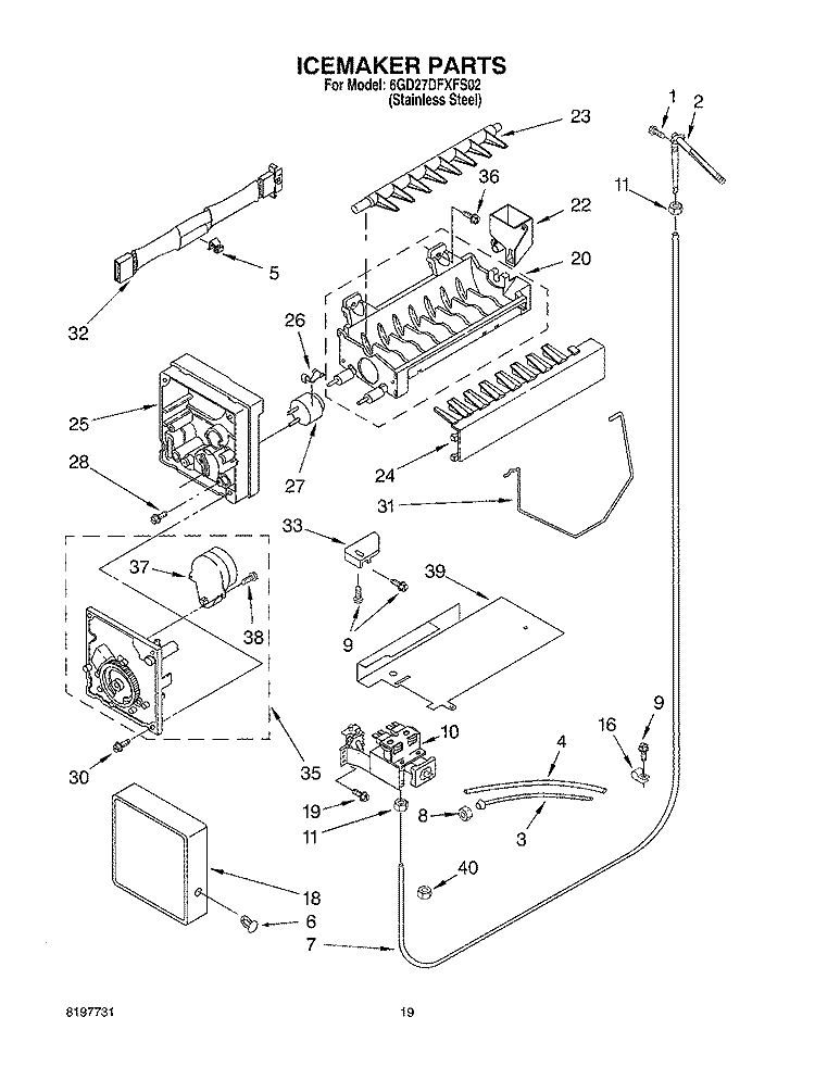 ICEMAKER, OPTIONAL Diagram and Parts List for 6GD27DFXFS02  Whirlpool Refrigerator
