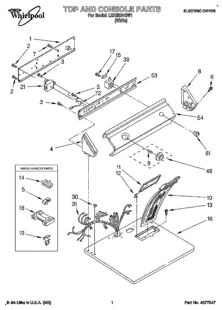SECTION Diagram and Parts List for LER3624BW1  Whirlpool Dryer