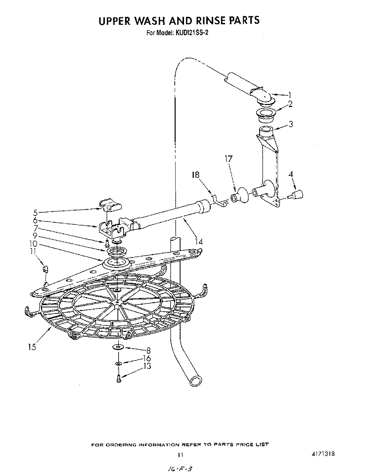 UPPER WASH AND RINSE Diagram and Parts List for KUDI21SS2  KitchenAid Dishwasher